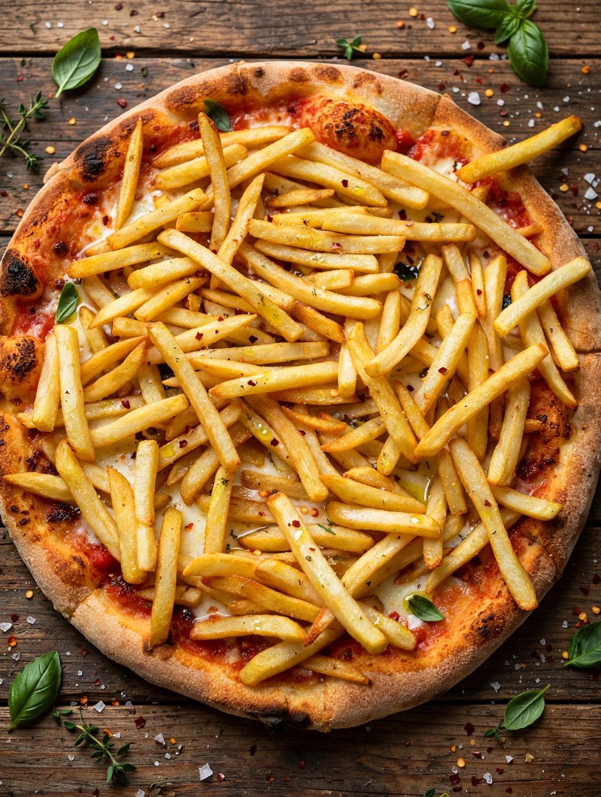 Pizza con patatine fritte, una delle specialità della friggitoria Basilico